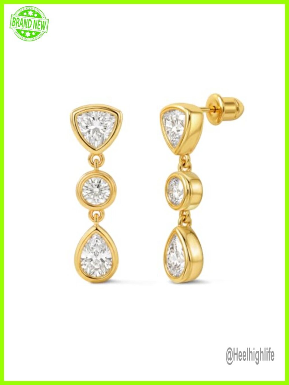 18K Gold Plated Dangle Earrings Sparkly CZ Drop Wedding Bridal Prom